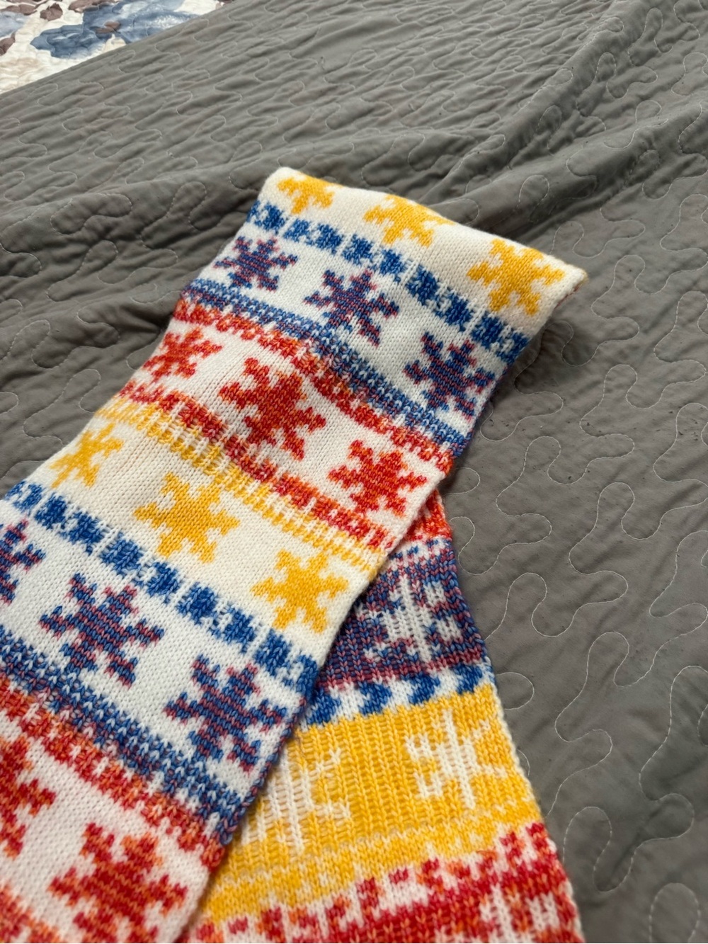 Old Navy Multicolor Snowflake Knit Scarf - White, Red, Blue & Yellow